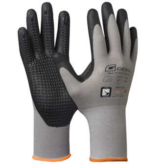Arbeitshandschuhe MULTI FLEX TOUCH, nahtloser, leichter Montagehandschuh mit Nitril Mikroschaum Beschichtung und Nitril Noppen auf der Handinnenfläche, Speziell für Touch Screen Bedienung durch Kupferfaser in beiden Zeigefingern und Daumen