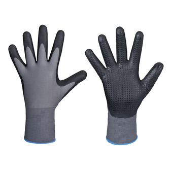 Strick-Handschuhe Lanzhou grau, Profi-Qualität, Feinstrick nahtlos, Nitrilschaum-Innenhandbeschichtung mit Nitrilnoppen, Beschichtung: Micro-Nitrilschaum mit Nitrilnoppen, schwarz