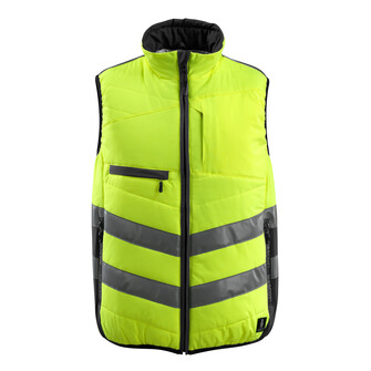 MASCOT® Grimsby Warnschutzweste, Fluoreszierend und mit schrägverlaufenden Reflexen, Zweifarbig, Atmungsaktiv, winddicht und wasserabweisend, Wattiert mit Polyesterfüllung, Verschluss mit Reißverschluss und inwendiger Wetterschutzleiste, Stehkragen