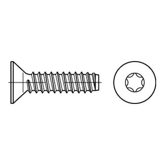 Senkkopf-Blechschrauben ISO 14586 F Innensechsrund u. Zapfen Stahl gal vz 3,9 x 9,5