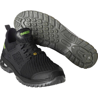 MASCOT® FOOTWEAR ENERGY, Sicherheitshalbschuh S1P mit Schnürsenkel, elastisches Obermaterial aus strapazierfähigem Stoff fühlt sich fast wie eine Socke an – es sitzt eng, aber flexibel am Fuß und bietet hohen Komfort, auswechselbare Einlegesohle mit optimierter Fußgewölbestützte, die der Tendenz zum Plattfuß entgegenwirken kann, ESD geprüft nach DIN EN 61340-4-3: 2002 + DIN EN 61340-5-1: 2008