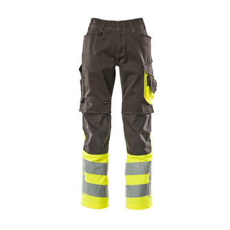 MASCOT® Safe Supreme Leeds Hose, Strapazierfähige, dreifache Kappnähte an den Beinen und im Schritt verlängern die Lebensdauer des Produktes, Die Oberflächenbehandlung macht das Produkt schmutzabweisend und sorgt für hohe Sichtbarkeit, Einfaches Verlängern der Hose um 3cm, durch auftrennen der roten Naht auf der Innenseite