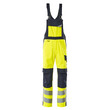 MASCOT® Latzhose Davos, Fluoreszierend mit Reflexen, Antistatisch, flammhemmend und mit Säureschutz, Schmutzabweisend, Schützt bei Lichtbögen und bei gelegentlichem Schweißen, Zweifache und dreifache Kappnähte an den Beinen und im Schritt, Schulterträger aus Stoff, verstellbar und mit kurzem, kräftigem Gummizug sowie Kunststoffschnallen versehen