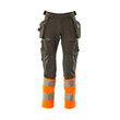 MASCOT® Accel. Safe Hose mit Hängetaschen, ULTIMATE STRETCH Hose, Der Stretchstoff ist in alle Richtungen elastisch und bietet eine unübertroffene Bewegungsfreiheit, wo nichts spannt oder stört, Der multifunktionelle Stretchstoff kombiniert ein niedriges Gewicht mit sehr hoher Strapazierfähigkeit und ist darüber hinaus wasserabweisend, Hängetaschen mit Kevlar® und CORDURA®-Gewebe Verstärkungen, Abnehmbare Hängetaschen, Effektive Belüftung am Bein durch Reißverschluss am Oberschenkel, Zollstocktasche mit Kevlar®-Verstärkungen - besonders widerstandsfähig gegen spitze und scharfe Gegenstände, Knietaschen aus in zwei Richtungen dehnbarem CORDURA®, die zusätzliche Bewegungsfreiheit beim Knien bieten, Die Knietaschen sind höhenverstellbar, so dass der Knieschutz optimal an den Knien platziert ist, Zertifiziert für die Verwendung zusammen mit dem MASCOT-Kniepolstertyp SHORT oder LONG, da die Kniepolstertasche höhenverstellbar ist