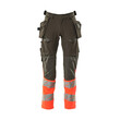 MASCOT® Accel. Safe Hose mit Hängetaschen, ULTIMATE STRETCH Hose, Der Stretchstoff ist in alle Richtungen elastisch und bietet eine unübertroffene Bewegungsfreiheit, wo nichts spannt oder stört, Der multifunktionelle Stretchstoff kombiniert ein niedriges Gewicht mit sehr hoher Strapazierfähigkeit und ist darüber hinaus wasserabweisend, Hängetaschen mit Kevlar® und CORDURA®-Gewebe Verstärkungen, Abnehmbare Hängetaschen, Effektive Belüftung am Bein durch Reißverschluss am Oberschenkel, Zollstocktasche mit Kevlar®-Verstärkungen - besonders widerstandsfähig gegen spitze und scharfe Gegenstände, Knietaschen aus in zwei Richtungen dehnbarem CORDURA®, die zusätzliche Bewegungsfreiheit beim Knien bieten, Die Knietaschen sind höhenverstellbar, so dass der Knieschutz optimal an den Knien platziert ist, Zertifiziert für die Verwendung zusammen mit dem MASCOT-Kniepolstertyp SHORT oder LONG, da die Kniepolstertasche höhenverstellbar ist