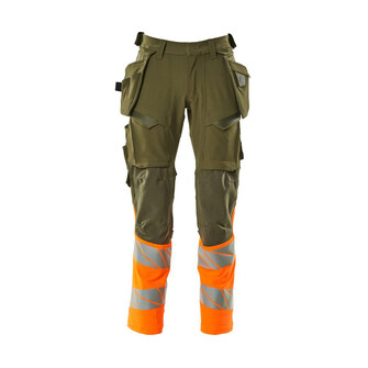 MASCOT® Accel. Safe Hose mit Hängetaschen, ULTIMATE STRETCH Hose, Der Stretchstoff ist in alle Richtungen elastisch und bietet eine unübertroffene Bewegungsfreiheit, wo nichts spannt oder stört, Der multifunktionelle Stretchstoff kombiniert ein niedriges Gewicht mit sehr hoher Strapazierfähigkeit und ist darüber hinaus wasserabweisend, Hängetaschen mit Kevlar® und CORDURA®-Gewebe Verstärkungen, Abnehmbare Hängetaschen, Effektive Belüftung am Bein durch Reißverschluss am Oberschenkel, Zollstocktasche mit Kevlar®-Verstärkungen - besonders widerstandsfähig gegen spitze und scharfe Gegenstände, Knietaschen aus in zwei Richtungen dehnbarem CORDURA®, die zusätzliche Bewegungsfreiheit beim Knien bieten, Die Knietaschen sind höhenverstellbar, so dass der Knieschutz optimal an den Knien platziert ist, Zertifiziert für die Verwendung zusammen mit dem MASCOT-Kniepolstertyp SHORT oder LONG, da die Kniepolstertasche höhenverstellbar ist