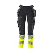 MASCOT® Accel. Safe Hose mit Hängetaschen, ULTIMATE STRETCH Hose, Der Stretchstoff ist in alle Richtungen elastisch und bietet eine unübertroffene Bewegungsfreiheit, wo nichts spannt oder stört, Der multifunktionelle Stretchstoff kombiniert ein niedriges Gewicht mit sehr hoher Strapazierfähigkeit und ist darüber hinaus wasserabweisend, Hängetaschen mit Kevlar® und CORDURA®-Gewebe Verstärkungen, Abnehmbare Hängetaschen, Effektive Belüftung am Bein durch Reißverschluss am Oberschenkel, Zollstocktasche mit Kevlar®-Verstärkungen - besonders widerstandsfähig gegen spitze und scharfe Gegenstände, Knietaschen aus in zwei Richtungen dehnbarem CORDURA®, die zusätzliche Bewegungsfreiheit beim Knien bieten, Die Knietaschen sind höhenverstellbar, so dass der Knieschutz optimal an den Knien platziert ist, Zertifiziert für die Verwendung zusammen mit dem MASCOT-Kniepolstertyp SHORT oder LONG, da die Kniepolstertasche höhenverstellbar ist