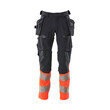 MASCOT® Accel. Safe Hose mit Hängetaschen, ULTIMATE STRETCH Hose, Der Stretchstoff ist in alle Richtungen elastisch und bietet eine unübertroffene Bewegungsfreiheit, wo nichts spannt oder stört, Der multifunktionelle Stretchstoff kombiniert ein niedriges Gewicht mit sehr hoher Strapazierfähigkeit und ist darüber hinaus wasserabweisend, Hängetaschen mit Kevlar® und CORDURA®-Gewebe Verstärkungen, Abnehmbare Hängetaschen, Effektive Belüftung am Bein durch Reißverschluss am Oberschenkel, Zollstocktasche mit Kevlar®-Verstärkungen - besonders widerstandsfähig gegen spitze und scharfe Gegenstände, Knietaschen aus in zwei Richtungen dehnbarem CORDURA®, die zusätzliche Bewegungsfreiheit beim Knien bieten, Die Knietaschen sind höhenverstellbar, so dass der Knieschutz optimal an den Knien platziert ist, Zertifiziert für die Verwendung zusammen mit dem MASCOT-Kniepolstertyp SHORT oder LONG, da die Kniepolstertasche höhenverstellbar ist