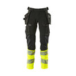 MASCOT® Accel. Safe Hose mit Hängetaschen, ULTIMATE STRETCH Hose, Der Stretchstoff ist in alle Richtungen elastisch und bietet eine unübertroffene Bewegungsfreiheit, wo nichts spannt oder stört, Der multifunktionelle Stretchstoff kombiniert ein niedriges Gewicht mit sehr hoher Strapazierfähigkeit und ist darüber hinaus wasserabweisend, Hängetaschen mit Kevlar® und CORDURA®-Gewebe Verstärkungen, Abnehmbare Hängetaschen, Effektive Belüftung am Bein durch Reißverschluss am Oberschenkel, Zollstocktasche mit Kevlar®-Verstärkungen - besonders widerstandsfähig gegen spitze und scharfe Gegenstände, Knietaschen aus in zwei Richtungen dehnbarem CORDURA®, die zusätzliche Bewegungsfreiheit beim Knien bieten, Die Knietaschen sind höhenverstellbar, so dass der Knieschutz optimal an den Knien platziert ist, Zertifiziert für die Verwendung zusammen mit dem MASCOT-Kniepolstertyp SHORT oder LONG, da die Kniepolstertasche höhenverstellbar ist