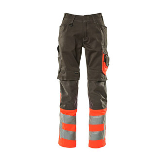 MASCOT® Safe Supreme Leeds Hose, Strapazierfähige, dreifache Kappnähte an den Beinen und im Schritt verlängern die Lebensdauer des Produktes, Die Oberflächenbehandlung macht das Produkt schmutzabweisend und sorgt für hohe Sichtbarkeit, Einfaches Verlängern der Hose um 3cm, durch auftrennen der roten Naht auf der Innenseite