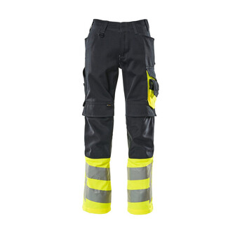 MASCOT® Safe Supreme Leeds Hose, Strapazierfähige, dreifache Kappnähte an den Beinen und im Schritt verlängern die Lebensdauer des Produktes, Die Oberflächenbehandlung macht das Produkt schmutzabweisend und sorgt für hohe Sichtbarkeit, Einfaches Verlängern der Hose um 3cm, durch auftrennen der roten Naht auf der Innenseite