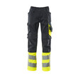 MASCOT® Safe Supreme Leeds Hose, Strapazierfähige, dreifache Kappnähte an den Beinen und im Schritt verlängern die Lebensdauer des Produktes, Die Oberflächenbehandlung macht das Produkt schmutzabweisend und sorgt für hohe Sichtbarkeit, Einfaches Verlängern der Hose um 3cm, durch auftrennen der roten Naht auf der Innenseite
