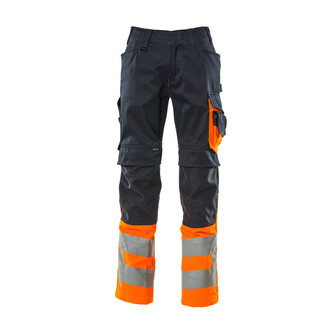 MASCOT® Safe Supreme Leeds Hose, Strapazierfähige, dreifache Kappnähte an den Beinen und im Schritt verlängern die Lebensdauer des Produktes, Die Oberflächenbehandlung macht das Produkt schmutzabweisend und sorgt für hohe Sichtbarkeit, Einfaches Verlängern der Hose um 3cm, durch auftrennen der roten Naht auf der Innenseite