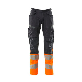 MASCOT® Accel. Safe Hose mit Knietaschen, Stretch-Einsätze Hose, Leichte und starke Stoffqualität mit Ripstop Ripstop ist eine besonders reißfeste Webung, die dafür sorgt, dass der Stoff lange hält, Das Produkt ist eine Kombination aus festem Stoff und Stretchgewebe Das Stretchgewebe befindet sich dort, wo zusätzliche Bewegungsfreiheit erforderlich ist, Ergonomisch geschnittene Hosenbeine