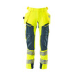 MASCOT® Accel. Safe Hose mit Hängetaschen, ULTIMATE STRETCH Hose, Der Stretchstoff ist in alle Richtungen elastisch und bietet eine unübertroffene Bewegungsfreiheit, wo nichts spannt oder stört, Der multifunktionelle Stretchstoff kombiniert ein niedriges Gewicht mit sehr hoher Strapazierfähigkeit und ist darüber hinaus wasserabweisend, Effektive Belüftung am Bein durch Reißverschluss am Oberschenkel, Hängetaschen mit Kevlar® und CORDURA®-Gewebe Verstärkungen, Abnehmbare Hängetaschen, Zollstocktasche mit Kevlar®-Verstärkungen - besonders widerstandsfähig gegen spitze und scharfe Gegenstände, Knietaschen aus in zwei Richtungen dehnbarem CORDURA®, die zusätzliche Bewegungsfreiheit beim Knien bieten, Die Knietaschen sind höhenverstellbar, so dass der Knieschutz optimal an den Knien platziert ist, Zertifiziert für die Verwendung zusammen mit dem MASCOT-Kniepolstertyp SHORT oder LONG, da die Kniepolstertasche höhenverstellbar ist