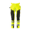 MASCOT® Accel. Safe Hose mit Hängetaschen, ULTIMATE STRETCH Hose, Der Stretchstoff ist in alle Richtungen elastisch und bietet eine unübertroffene Bewegungsfreiheit, wo nichts spannt oder stört, Der multifunktionelle Stretchstoff kombiniert ein niedriges Gewicht mit sehr hoher Strapazierfähigkeit und ist darüber hinaus wasserabweisend, Effektive Belüftung am Bein durch Reißverschluss am Oberschenkel, Hängetaschen mit Kevlar® und CORDURA®-Gewebe Verstärkungen, Abnehmbare Hängetaschen, Zollstocktasche mit Kevlar®-Verstärkungen - besonders widerstandsfähig gegen spitze und scharfe Gegenstände, Knietaschen aus in zwei Richtungen dehnbarem CORDURA®, die zusätzliche Bewegungsfreiheit beim Knien bieten, Die Knietaschen sind höhenverstellbar, so dass der Knieschutz optimal an den Knien platziert ist, Zertifiziert für die Verwendung zusammen mit dem MASCOT-Kniepolstertyp SHORT oder LONG, da die Kniepolstertasche höhenverstellbar ist