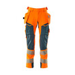MASCOT® Accel. Safe Hose mit Hängetaschen, ULTIMATE STRETCH Hose, Der Stretchstoff ist in alle Richtungen elastisch und bietet eine unübertroffene Bewegungsfreiheit, wo nichts spannt oder stört, Der multifunktionelle Stretchstoff kombiniert ein niedriges Gewicht mit sehr hoher Strapazierfähigkeit und ist darüber hinaus wasserabweisend, Effektive Belüftung am Bein durch Reißverschluss am Oberschenkel, Hängetaschen mit Kevlar® und CORDURA®-Gewebe Verstärkungen, Abnehmbare Hängetaschen, Zollstocktasche mit Kevlar®-Verstärkungen - besonders widerstandsfähig gegen spitze und scharfe Gegenstände, Knietaschen aus in zwei Richtungen dehnbarem CORDURA®, die zusätzliche Bewegungsfreiheit beim Knien bieten, Die Knietaschen sind höhenverstellbar, so dass der Knieschutz optimal an den Knien platziert ist, Zertifiziert für die Verwendung zusammen mit dem MASCOT-Kniepolstertyp SHORT oder LONG, da die Kniepolstertasche höhenverstellbar ist