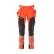 MASCOT® Accel. Safe Hose mit Hängetaschen, ULTIMATE STRETCH Hose, Der Stretchstoff ist in alle Richtungen elastisch und bietet eine unübertroffene Bewegungsfreiheit, wo nichts spannt oder stört, Der multifunktionelle Stretchstoff kombiniert ein niedriges Gewicht mit sehr hoher Strapazierfähigkeit und ist darüber hinaus wasserabweisend, Effektive Belüftung am Bein durch Reißverschluss am Oberschenkel, Hängetaschen mit Kevlar® und CORDURA®-Gewebe Verstärkungen, Abnehmbare Hängetaschen, Zollstocktasche mit Kevlar®-Verstärkungen - besonders widerstandsfähig gegen spitze und scharfe Gegenstände, Knietaschen aus in zwei Richtungen dehnbarem CORDURA®, die zusätzliche Bewegungsfreiheit beim Knien bieten, Die Knietaschen sind höhenverstellbar, so dass der Knieschutz optimal an den Knien platziert ist, Zertifiziert für die Verwendung zusammen mit dem MASCOT-Kniepolstertyp SHORT oder LONG, da die Kniepolstertasche höhenverstellbar ist