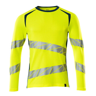 MASCOT® Accel. Safe T-Shirt, Langarm, moderne Passform T-shirt, Bei diesem Gewebe liegt Polyester auf der Außenseite für mehr Strapazierfähigkeit sowie Farbechtheit und Baumwolle auf der Innenseite für mehr Komfort, Moderne, körpernahe Passform mit viel Bewegungsfreiheit, Mehr Bewegungsfreiheit durch elastische Reflexe, Die Nähte im Nacken sind mit einem weichem, gepolstertem Material verdeckt, so dass diese nicht stören