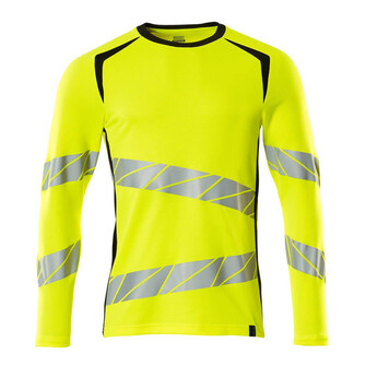 MASCOT® Accel. Safe T-Shirt, Langarm, moderne Passform T-shirt, Bei diesem Gewebe liegt Polyester auf der Außenseite für mehr Strapazierfähigkeit sowie Farbechtheit und Baumwolle auf der Innenseite für mehr Komfort, Moderne, körpernahe Passform mit viel Bewegungsfreiheit, Mehr Bewegungsfreiheit durch elastische Reflexe, Die Nähte im Nacken sind mit einem weichem, gepolstertem Material verdeckt, so dass diese nicht stören