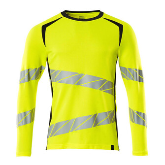 MASCOT® Accel. Safe T-Shirt, Langarm, moderne Passform T-shirt, Bei diesem Gewebe liegt Polyester auf der Außenseite für mehr Strapazierfähigkeit sowie Farbechtheit und Baumwolle auf der Innenseite für mehr Komfort, Moderne, körpernahe Passform mit viel Bewegungsfreiheit, Mehr Bewegungsfreiheit durch elastische Reflexe, Die Nähte im Nacken sind mit einem weichem, gepolstertem Material verdeckt, so dass diese nicht stören