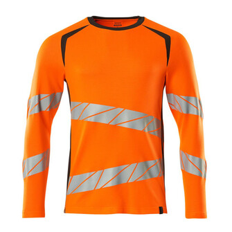 MASCOT® Accel. Safe T-Shirt, Langarm, moderne Passform T-shirt, Bei diesem Gewebe liegt Polyester auf der Außenseite für mehr Strapazierfähigkeit sowie Farbechtheit und Baumwolle auf der Innenseite für mehr Komfort, Moderne, körpernahe Passform mit viel Bewegungsfreiheit, Mehr Bewegungsfreiheit durch elastische Reflexe, Die Nähte im Nacken sind mit einem weichem, gepolstertem Material verdeckt, so dass diese nicht stören