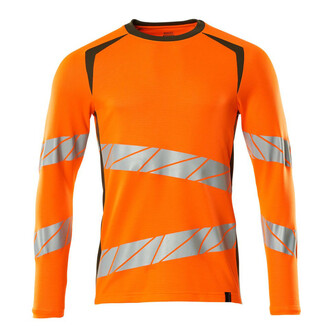 MASCOT® Accel. Safe T-Shirt, Langarm, moderne Passform T-shirt, Bei diesem Gewebe liegt Polyester auf der Außenseite für mehr Strapazierfähigkeit sowie Farbechtheit und Baumwolle auf der Innenseite für mehr Komfort, Moderne, körpernahe Passform mit viel Bewegungsfreiheit, Mehr Bewegungsfreiheit durch elastische Reflexe, Die Nähte im Nacken sind mit einem weichem, gepolstertem Material verdeckt, so dass diese nicht stören