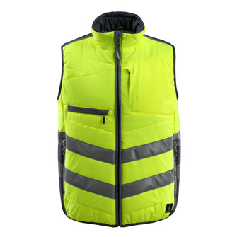 MASCOT® Grimsby Warnschutzweste, Fluoreszierend und mit schrägverlaufenden Reflexen, Zweifarbig, Atmungsaktiv, winddicht und wasserabweisend, Wattiert mit Polyesterfüllung, Verschluss mit Reißverschluss und inwendiger Wetterschutzleiste, Stehkragen