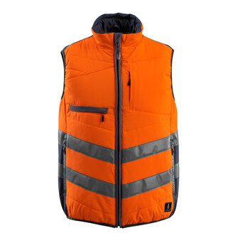 MASCOT® Grimsby Warnschutzweste, Fluoreszierend und mit schrägverlaufenden Reflexen, Zweifarbig, Atmungsaktiv, winddicht und wasserabweisend, Wattiert mit Polyesterfüllung, Verschluss mit Reißverschluss und inwendiger Wetterschutzleiste, Stehkragen
