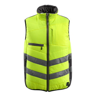 MASCOT® Grimsby Warnschutzweste, Fluoreszierend und mit schrägverlaufenden Reflexen, Zweifarbig, Atmungsaktiv, winddicht und wasserabweisend, Wattiert mit Polyesterfüllung, Verschluss mit Reißverschluss und inwendiger Wetterschutzleiste, Stehkragen