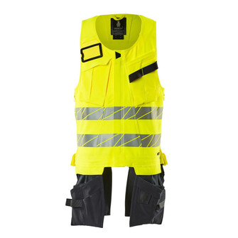 MASCOT® Accel. Safe Werkzeugweste, ULTIMATE STRETCH Werkzeugweste, Der Stretchstoff ist in alle Richtungen elastisch und bietet eine unübertroffene Bewegungsfreiheit, wo nichts spannt oder stört, Der multifunktionelle Stretchstoff kombiniert ein niedriges Gewicht mit sehr hoher Strapazierfähigkeit und ist darüber hinaus wasserabweisend, Hängetaschen mit Kevlar® und CORDURA®-Gewebe Verstärkungen