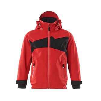 MASCOT® Hard Shell Jacke, Kinder, wasserdicht, Leichte Meterware. Winddicht und wasserabweisend. Nähte sind verklebt. Abnehmbare, gefütterte Kapuze mit Elastikeinsatz. Verschluss mit Reißverschluss und inwendiger Wetterschutzleiste. Vordertaschen mit Reißverschluss