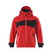 MASCOT® Hard Shell Jacke, Kinder, wasserdicht, Leichte Meterware. Winddicht und wasserabweisend. Nähte sind verklebt. Abnehmbare, gefütterte Kapuze mit Elastikeinsatz. Verschluss mit Reißverschluss und inwendiger Wetterschutzleiste. Vordertaschen mit Reißverschluss