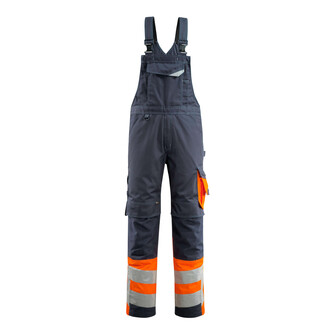 MASCOT® Safe Supreme Sunderland Latzhose, Strapazierfähige, dreifache Kappnähte an den Beinen und im Schritt verlängern die Lebensdauer des Produktes, Die Oberflächenbehandlung macht das Produkt schmutzabweisend und sorgt für hohe Sichtbarkeit, Einfaches Verlängern der Hose um 3cm, durch auftrennen der roten Naht auf der Innenseite