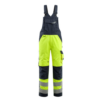 MASCOT® Safe Supreme Newcastle Latzhose, Strapazierfähige, dreifache Kappnähte an den Beinen und im Schritt verlängern die Lebensdauer des Produktes, Die Oberflächenbehandlung macht das Produkt schmutzabweisend und sorgt für hohe Sichtbarkeit, Einfaches Verlängern der Hose um 3cm, durch auftrennen der roten Naht auf der Innenseite