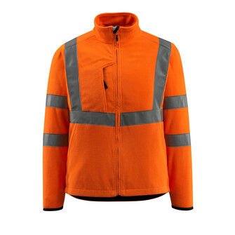 MASCOT® Mildura Fleecejacke, Fluoreszierend, mit Reflexschulterstreifen und waagerechten Reflexen, Stehkragen, Verschluss mit Reißverschluss und inwendiger Wetterschutzleiste, Brusttasche mit Reißverschluss, Vordertaschen, Innentaschen, Gummizug an den Handgelenken