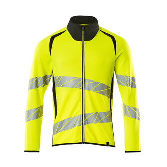 MASCOT® Accelerate Safe Sweatshirt mit Reißverschluss Fluoreszierend und mit schrägverlaufenden Reflexen. Zweifarbig. Moderne Passform. Angenehme Baumwollinnenseite und strapazierfähiges Polyester mit Stretch an der Außenseite. Quadratisches Jacquardmuster. Reflexe sind elastisch. Reißverschluss, durchgehend. Vordertaschen mit Reißverschluss