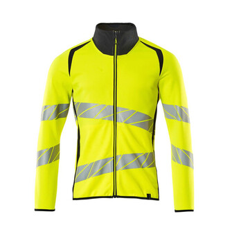 MASCOT® Accelerate Safe Sweatshirt mit Reißverschluss Fluoreszierend und mit schrägverlaufenden Reflexen. Zweifarbig. Moderne Passform. Angenehme Baumwollinnenseite und strapazierfähiges Polyester mit Stretch an der Außenseite. Quadratisches Jacquardmuster. Reflexe sind elastisch. Reißverschluss, durchgehend. Vordertaschen mit Reißverschluss