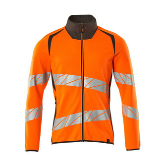 MASCOT® Accelerate Safe Sweatshirt mit Reißverschluss Fluoreszierend und mit schrägverlaufenden Reflexen. Zweifarbig. Moderne Passform. Angenehme Baumwollinnenseite und strapazierfähiges Polyester mit Stretch an der Außenseite. Quadratisches Jacquardmuster. Reflexe sind elastisch. Reißverschluss, durchgehend. Vordertaschen mit Reißverschluss