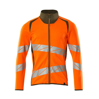 MASCOT® Accelerate Safe Sweatshirt mit Reißverschluss Fluoreszierend und mit schrägverlaufenden Reflexen. Zweifarbig. Moderne Passform. Angenehme Baumwollinnenseite und strapazierfähiges Polyester mit Stretch an der Außenseite. Quadratisches Jacquardmuster. Reflexe sind elastisch. Reißverschluss, durchgehend. Vordertaschen mit Reißverschluss