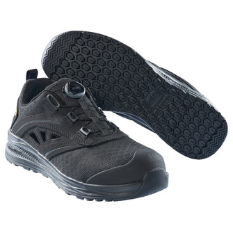 MASCOT® Footwear Sicherheitssandale S1P mit BOA® Sicherheitssandale, Das BOA® Fit-System besteht aus besonders strapazierfähigen, hochwertigen Materialien Mit BOA® können Sie Schuhe schnell und mühelos durch einfaches Drehen perfekt anpassen, Das Obermaterial ist atmungsaktiv und leitet Feuchtigkeit und Wärme von den Füßen ab, was für guten Fußkomfort sorgt, Das Obermaterial besteht aus strapazierfähigem Polyester, Die Zehenschutzkappe ist aus Carbonfaser, einem sehr leichten und starken Material Die Zehenschutzkappe ist außergewöhnlich stark und widerstandsfähig gegen Stöße und Druck, Zwischensohle aus XL EXTRALIGHT® EVA und Laufsohle aus extrem rutschhemmend Gummi, Die Sohle ist öl- und benzinbeständig, ESD geprüft nach EN IEC 61340-4-3, 2018 + EN 61340-5-1, 2016, Stabilisierendes, MASCOT-patentiertes Multifunktionsgelenk