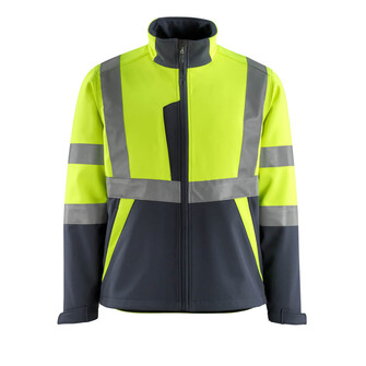 MASCOT® Safe Light Kiama Soft Shell Jacke, Der dunkle Stoff ist dort platziert, wo das Produkt am häufigsten Schmutz ausgesetzt wird, Atmungsaktiv, Fleece an der Innenseite, Keine Nähte auf der Schulter, So kann kein aufgestautes Wasser eindringen, Verbesserte Sicherheit, da der senkrechte Reflex bis hinunter zum waagerechten Reflex reicht, Zusätzlicher Kälteschutz durch verlängerten Rücken