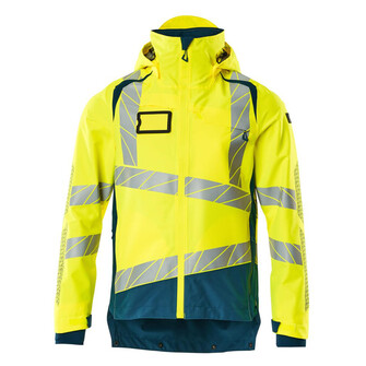 MASCOT® Accel. Safe Hard Shell Jacke mit leichtem Futter Jacke, Atmungsaktiv, wind- und wasserdicht mit getapten Nähten, Abnehmbare, gefütterte Kapuze, mit verstellbaren Elastikschnüren, Brusttasche mit wasserdichtem Reißverschluss, Vordertaschen mit wasserdichten Reißverschlüssen, Verlängerter Rücken durch herunter knöpfbaren Stoff zum besseren Schutz vor Wind und Wetter