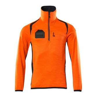 MASCOT® Accel. Safe Fleecepullover mit kurzem Reißverschluss Microfleecejacke, Moderne, körpernahe Passform mit viel Bewegungsfreiheit, Reißverschluss am Hals mit Wetterschutzleiste, Vordertaschen mit Reißverschluss für sichere Aufbewahrung, ID-Kartenhalter ist abnehmbar, Verbesserte Sichtbarkeit für das Umfeld mit Hilfe von Reflexeffekten