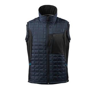 MASCOT® ADVANCED Thermoweste, zweifarbig. wasserabweisend. Mit CLIMASCOT® Lightweight Insulation. Stehkragen. Verschluss mit Reißverschluss und inwendiger Wetterschutzleiste. Brusttasche mit Reißverschluss. Vordertaschen mit Reißverschluss. Innentaschen. Gummizug an den Ärmelausschnitten. Stretchstoff an den Seiten. Gummizug in der Unterkante, regulierbar. Reflexeffekte
