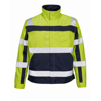 MASCOT® Safe Compete Cameta Arbeitsjacke, Die Oberflächenbehandlung macht das Produkt schmutzabweisend und sorgt für hohe Sichtbarkeit, Strapazierfähige, dreifache Kappnähte verlängern die Lebensdauer des Produktes, Stehkragen, Zwei verschiedene Brusttaschen, eine mit Patte und D-Ring und eine mit senkrechtem Reißverschluss und einfachem Zugang, ideal für das Handy, Individuelle Anpassung durch regulierbaren Bund