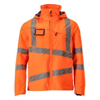 MASCOT® Accelerate Safe Hard Shell Jacke, Atmungsaktiv, wind- und wasserdicht mit getapten Nähten, Abnehmbare, gefütterte Kapuze, mit verstellbaren Elastikschnüren, doppelter Wetterschutzleiste als extra Schutz bei schlechtem Wetter, Verlängerter Rücken durch herunter knöpfbaren Stoff zum besseren Schutz vor Wind und Wetter