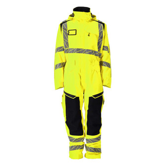 MASCOT® Accelerate Safe Winteroverall, Atmungsaktiv, wind- und wasserdicht mit getapten Nähten, Äußerst strapazierfähig, die einzigartige CLIMASCOT®-Isolierung wärmt effektiv, ist leicht, weich und lässt sich auf ein geringes Volumen komprimieren, Ergonomisch geschnittene Hosenbeine, die nach den natürlichen Bewegungen des Körpers geformt wurden, Zollstocktasche mit Kevlar®-Verstärkungen - besonders widerstandsfähig gegen spitze und scharfe Gegenstände, die Knietaschen aus strapazierfähigem CORdURA®-Gewebe sind regulierbar, so dass der Knieschutz immer optimal platziert ist, Schneefang an der Beininnenseite hält Schnee und Schmutz draußen