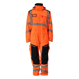 MASCOT® Accelerate Safe Winteroverall, Atmungsaktiv, wind- und wasserdicht mit getapten Nähten, Äußerst strapazierfähig, die einzigartige CLIMASCOT®-Isolierung wärmt effektiv, ist leicht, weich und lässt sich auf ein geringes Volumen komprimieren, Ergonomisch geschnittene Hosenbeine, die nach den natürlichen Bewegungen des Körpers geformt wurden, Zollstocktasche mit Kevlar®-Verstärkungen - besonders widerstandsfähig gegen spitze und scharfe Gegenstände, die Knietaschen aus strapazierfähigem CORdURA®-Gewebe sind regulierbar, so dass der Knieschutz immer optimal platziert ist, Schneefang an der Beininnenseite hält Schnee und Schmutz draußen