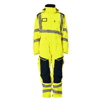 MASCOT® Accelerate Safe Winteroverall, Atmungsaktiv, wind- und wasserdicht mit getapten Nähten, Äußerst strapazierfähig, die einzigartige CLIMASCOT®-Isolierung wärmt effektiv, ist leicht, weich und lässt sich auf ein geringes Volumen komprimieren, Ergonomisch geschnittene Hosenbeine, die nach den natürlichen Bewegungen des Körpers geformt wurden, Zollstocktasche mit Kevlar®-Verstärkungen - besonders widerstandsfähig gegen spitze und scharfe Gegenstände, die Knietaschen aus strapazierfähigem CORdURA®-Gewebe sind regulierbar, so dass der Knieschutz immer optimal platziert ist, Schneefang an der Beininnenseite hält Schnee und Schmutz draußen